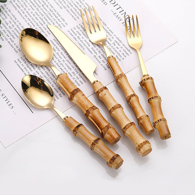 Stainless Steel Cutlery Gift Set Bamboo Wood